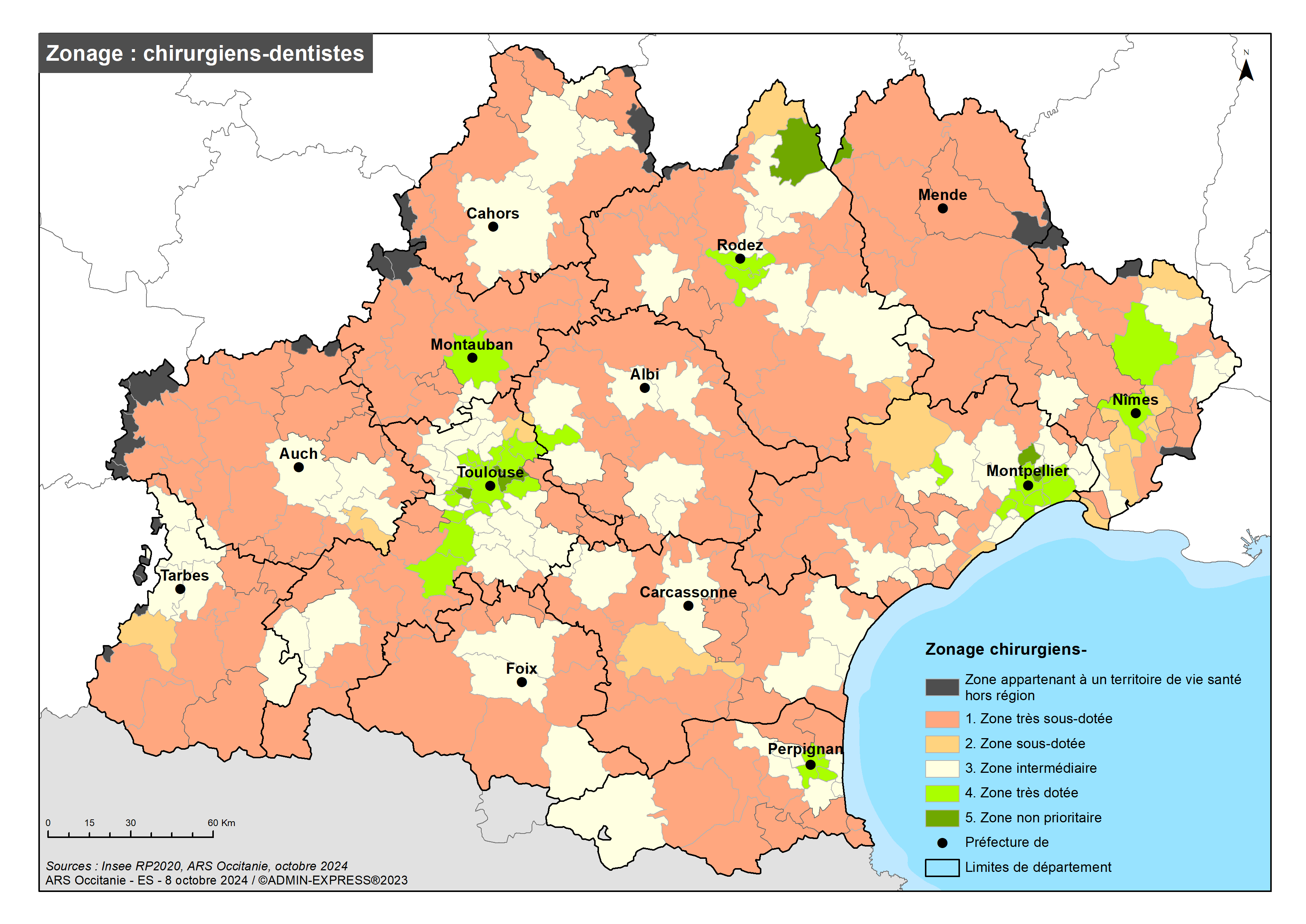 Zonage Chirurgiens-Dentistes 2024 ARS Occitanie